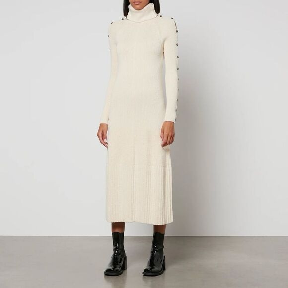 Proenza Schouler NWT Rib Knit Cream Midi Dress with Buttons Turtleneck Size S - Picture 1 of 15